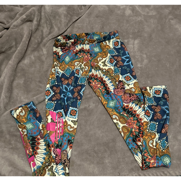 Women's Adidas Leggings S Blue Orange Paisley - Picture 2 of 3